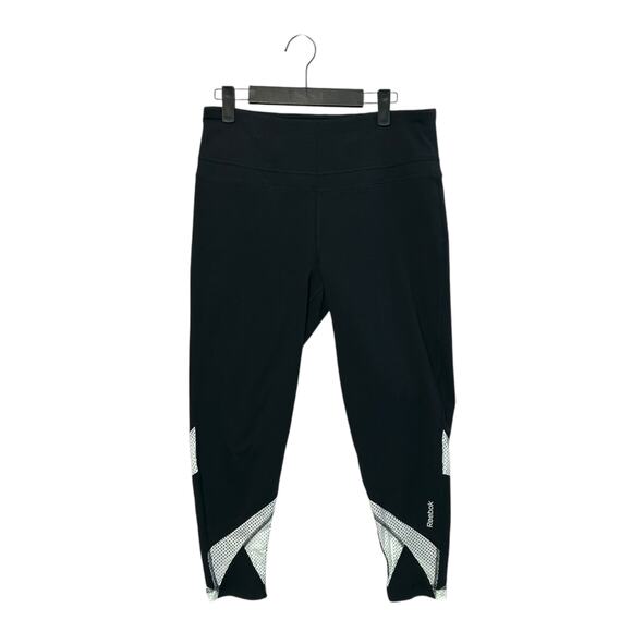 Reebok Stretch Cotton High Waist Tight Fit Leggings NWT Women's Sz L Black Ankle - Picture 1 of 6